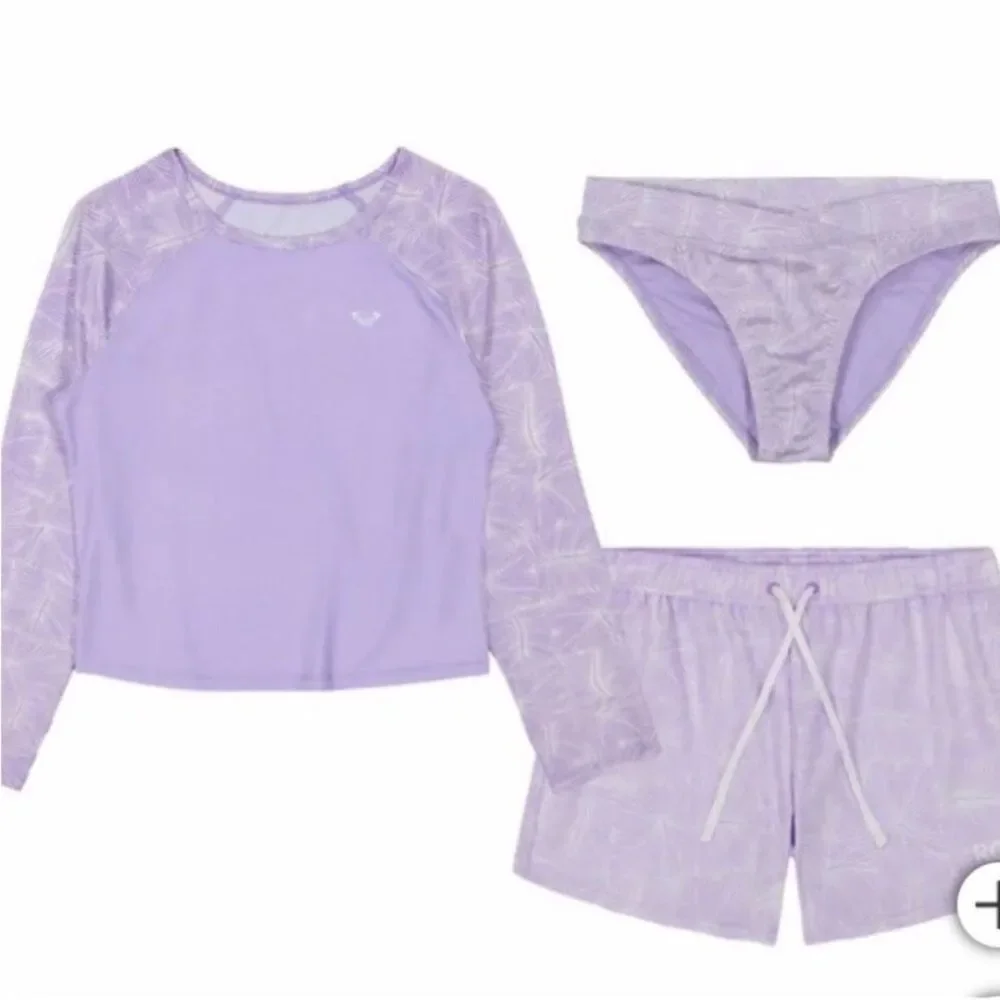 New! Roxy Youth 3-piece Swim Set Light Purple Girls Sz XL 18/20 UPF 50